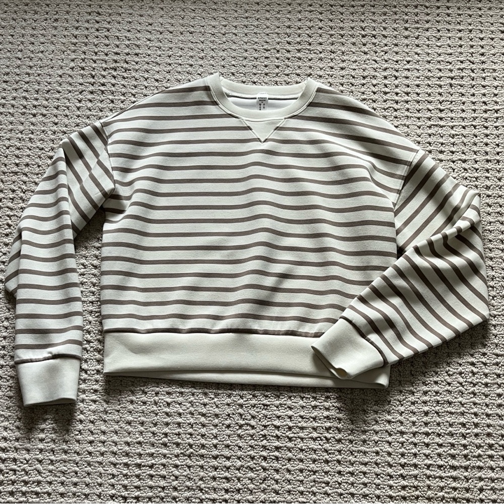 SPANX AirEssentials Cream and Brown Striped Crewneck